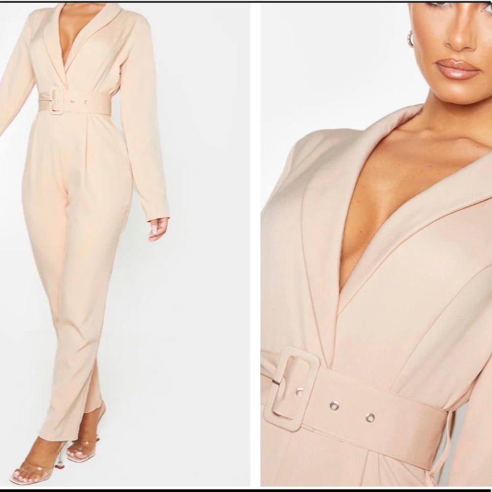 Cream belted jumpsuit new with tags